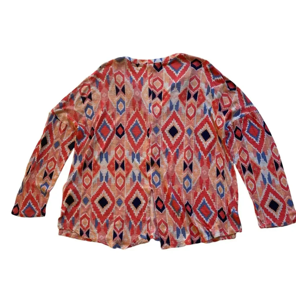 Lucky Brand Lightweight Aztec Print Long Sleeve Henley Top Size Large